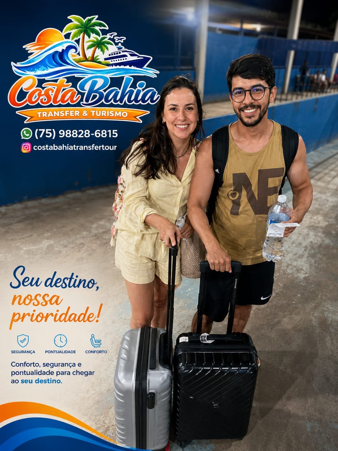 Casal com bagagem em viagem